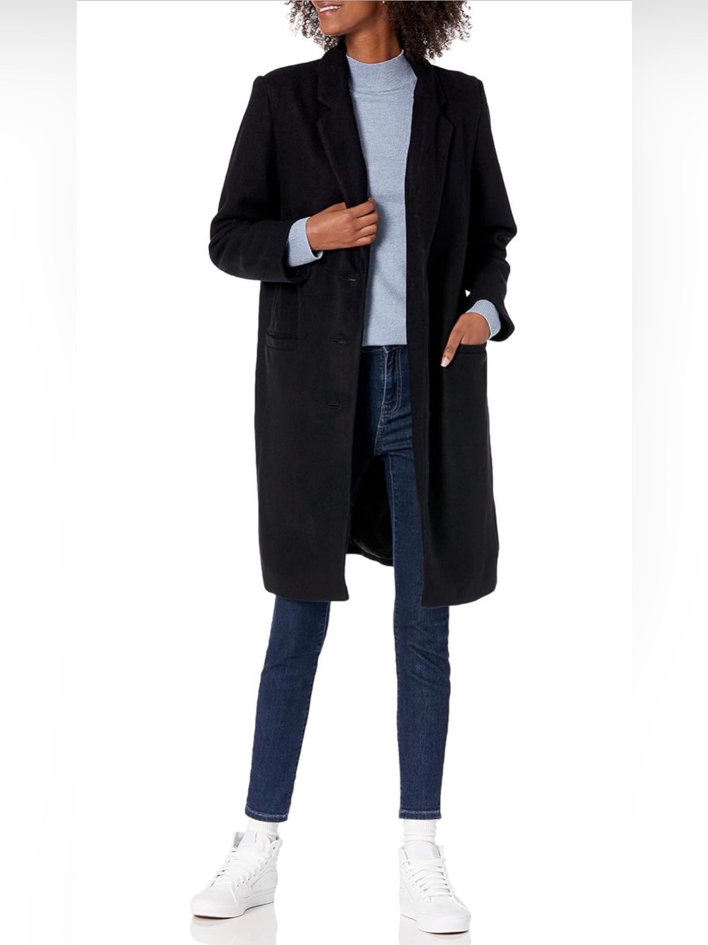 Amazon Essentials Black I Long Wool-Blend Coat - size L